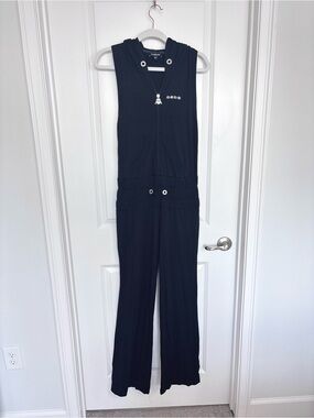 Vintage Y2K Bebe Black Hooded Jumpsuit Zip front Romper Athleisure Medium